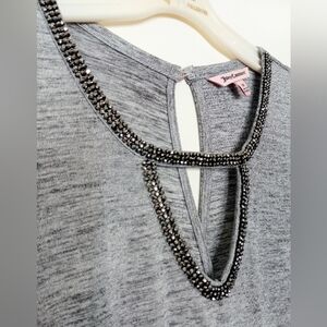 JUICY COUTURE Embellished Silver Gray Knit Keyhole Jumpsuit Size M, Extra Long